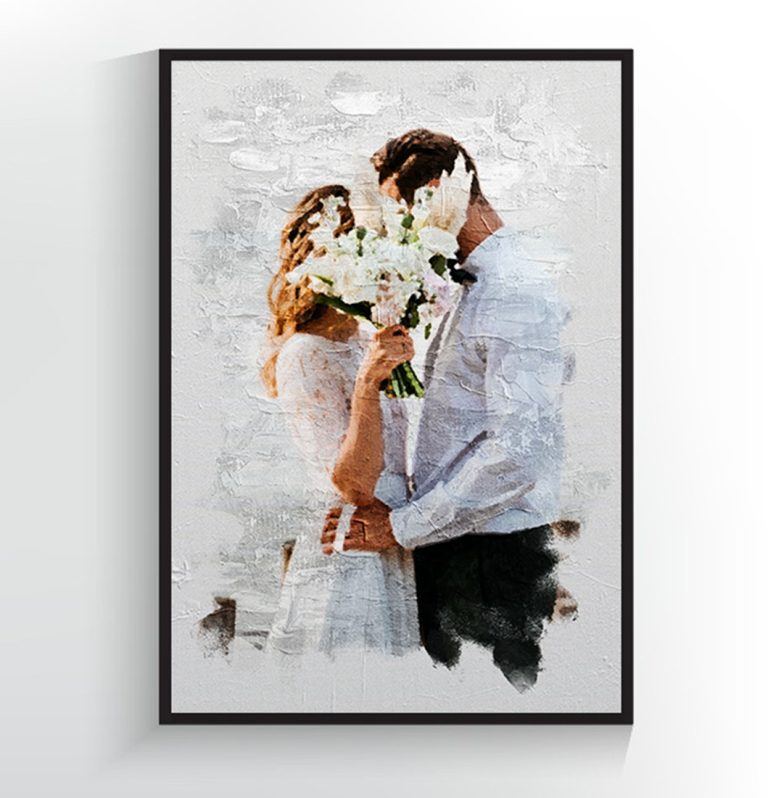 Tablou Efect Pictură pe Pânză cadou de nuntă personalizabil, tablou personalizat cu efect ulei, tablou efect pânză