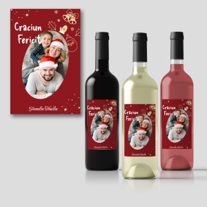 Eticheta sau Sticlă de Vin Personalizată de Crăciun